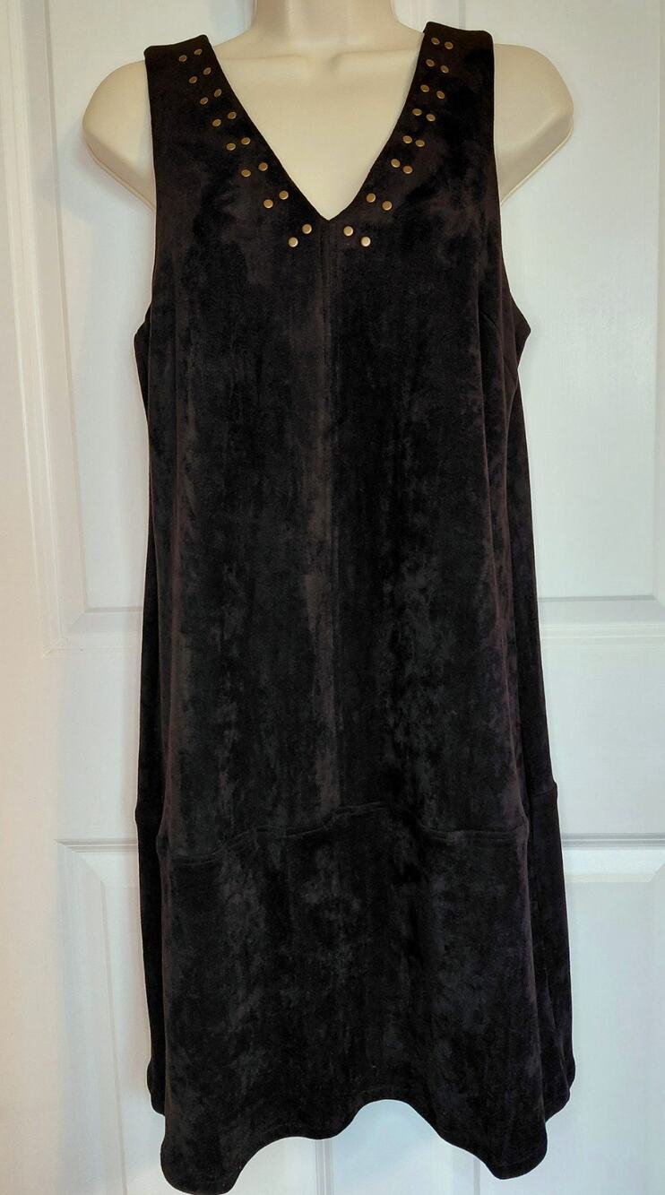 NWT SUGAR + LIPS Black Faux Suede Studded Fall Shift Dress Size S Style D4928